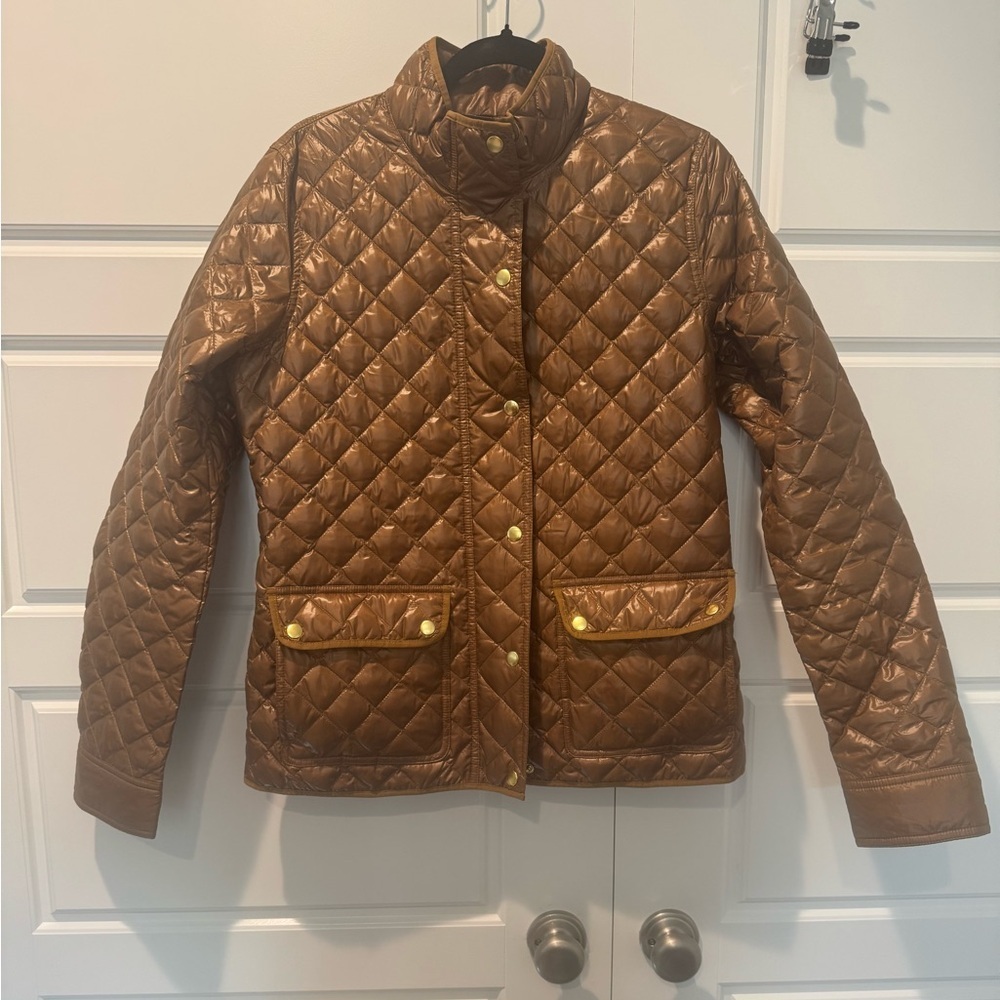 J. Crew Shiny Downtown Field Quilted Puffer Jacket Down Fill Size Tall Medium